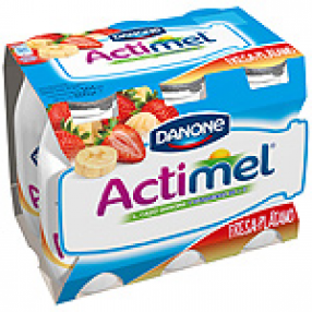 DANONE ACTIMEL yogur liquido fresa platano pack 6